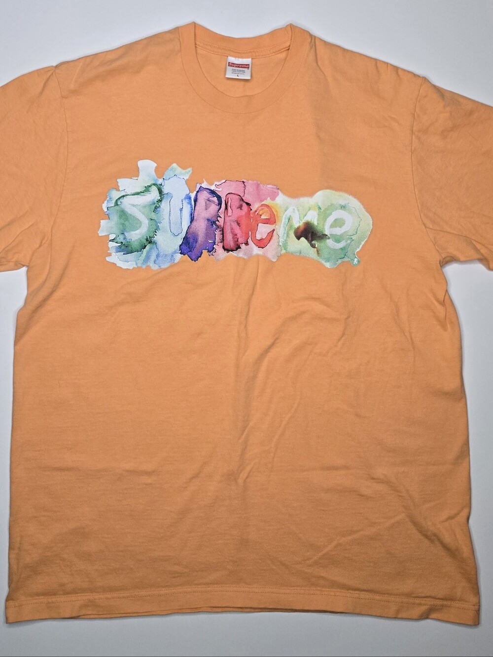 Supreme Watercolor Tee Peach SS23 Logo T-Shirt Orange Men's Size L Authentic